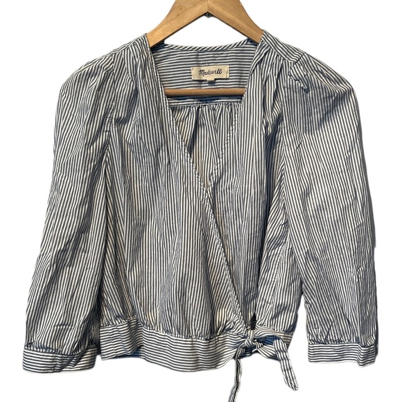 Madewell pinstripe crop wrap top size Small - Picture 2 of 5